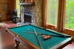 Pool table and Wood Burning Fire Place 